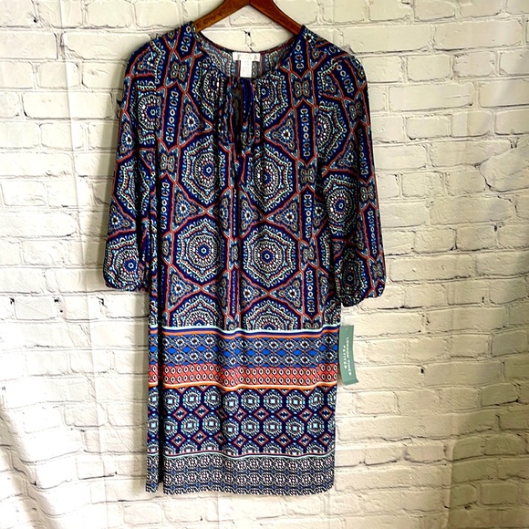London Times Dresses & Skirts - NWT London Times Petites Blue & Orange Mosaic Shift Dress Size 8P